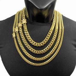 Designer Cuban Link Chain Pendant Necklaces 8mm 10mm 12mm 14mm Mens Hip Hop Cuban Necklace Thick Heavy Pvd Gold Plated Stainless Steel Cuban Link Chain