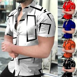 Men's Casual Shirts Summer Mens Fashion Loose Streetwear Male 3D Abstract Geometry Pattern Short Sleeve Versatile Button Up Blouses