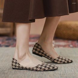 Casual Shoes Brown Flats For Women Black Ballet Pointed Head Chequered Slip On Loafers Flat
