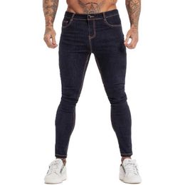 Pantaloni da uomo gingtto da uomo jeans magri blu in vita alta in vita classico hip hop tratto maschi pantaloni cotone comodo morbido a tutta lunghezza zm124 j240510