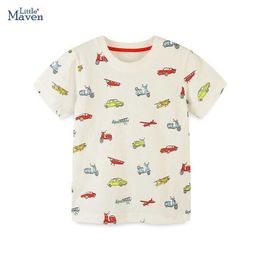 T-shirts Little maven 2024 Korean Baby Boys Blouses T-shirt New Cartoon Vehicles Cotton Tops Chidlren Casual Kids Clothes Tops 2-7 Years Y240521