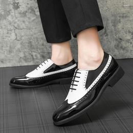 Casual Shoes Brand Genuine Leather Men Oxford Dress Brogue Fashion Wedding Pointed Toe Lace Up Business FormalParty