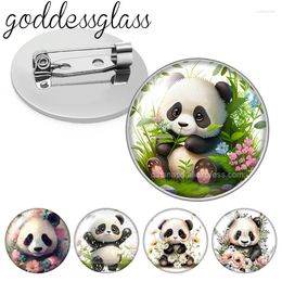 Brooches Cute Panda Baby Po Glass Cabochon Brooch Pinback Button Bag Clothes Denim Jeans Lapel Pin Badge Jewellery Gift