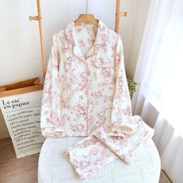 Women's Sleepwear Couple's Flower Printed Cotton 2 Pcs Pyjama Set Clothes For Men And Women Four Seasons Thin Homewear