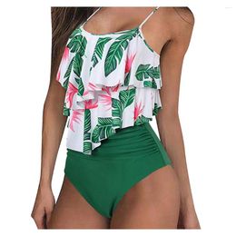 Women's Swimwear Women Ruffles Swimsuit Sexy Spaghetti Waisted 2 Piece Swimwears Beach Floral Print Brazilian Bikini Set Female Micro