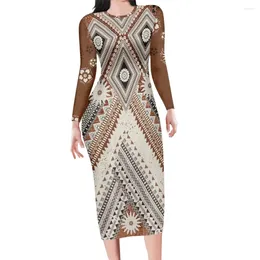 Casual Dresses Autum Trendy Knitted Round Neck Long Sleeve Bodycon Short Polynesian Tribal Clothing Fiji Print Logo Custom