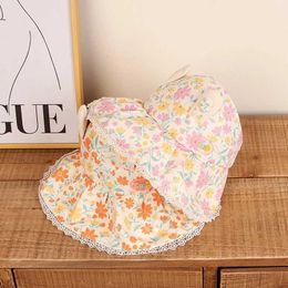 Caps Hats Summer childrens thin and cool sun hat baby empty top girl flower printed d240521