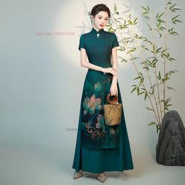 Ethnic Clothing 2024 Vietnam Traditional Ao Dai Dress National Flower Print Improved Cheongsam Oriental Aodai Qipao Party Banquet Evening