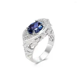 Cluster Rings Luxury Oval London Blue Sapphires Hollowed Out Design Ring For Women Fashion Silver Colour Wedding Cocktail Party Jewellery