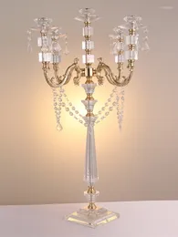 Candle Holders Acrylic 5-arms Candelabras With Crystal Pendants 77CM/30" Height Elegant Wedding Centrepiece 1 Lot 10 Pieces