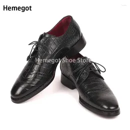 Casual Shoes Black Crocodile Embossed Dress For Men Genuine Leather Pointed Toe Lace Up Handmake Wedding Office Business Males