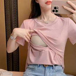 Maternity Shirts-For-Pregnant-Women T-shirt Crewneck 2 Colors Breastfeeding Clothes 19082 L2405