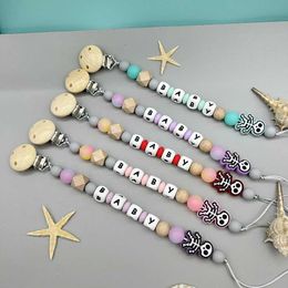 Pacifier Holders Clips# Personalised letter name baby silicone luminous bead clip pacifier holder chain tooth pendant baby accessory Kawaii gift d240521