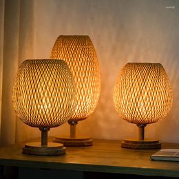 Table Lamps Vintage Hand Woven Bamboo Chinese Style Desk Lamp For Living Room Bedroom Decoration Creative E27 Bedside