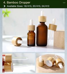 Storage Bottles Wholesale 100pcs 18mm Frosted Glass Cosmetic Bamboo Dropper Cap Bottle With Spray Pump For Cosmetics