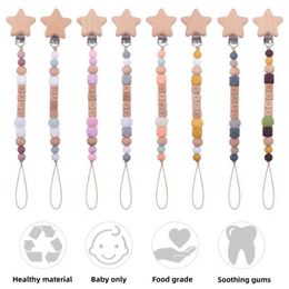 Pacifier Holders Clips# Personalized name for baby pacifier clip chain DIY Star wooden silicone denture clip toy does not contain bisphenol A d240521