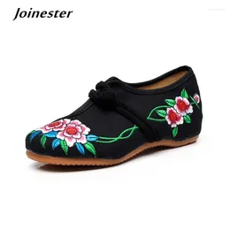 Casual Shoes Spring Women Vintage Flower Embroidered Flat Heeled Ladies Ethnic Style Cotton Fabric Loafers Flats With Button