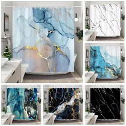 Shower Curtains Blue Gold Textured Marble Curtain Black White Natural Art Pattern Polyester Fabric Washable Bathroom Decor