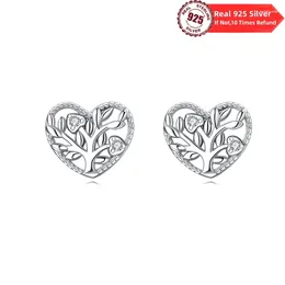 Stud Earrings 925 Sterling Silver Fashion Simple Heart Shape Tree Of Life Spiral For Women Party Piercing Jewelry Accessories