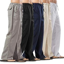 Fashion Men Linen Pants Multiple Pockets Casual Trousers Summer Breathable Cotton Linen Streetwear Male Spring Loose Sweatpants 240513