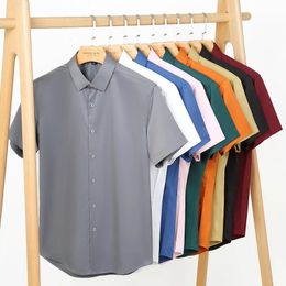 Quality Men Shirt Short Sleeve Stretch Anti-Wrinkle No-Iron Slim Fit Business Casual Party Multicolor Social Shirts For Men 4XL 240518