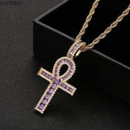 Pendant Necklaces Ankh Cross Pendant Gold Silver Copper Material Iced Zircon Egyptian Key of Life Pendant Necklace Men Women HipHop Jewellery