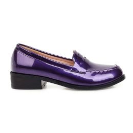 Spring Autumn New Women Low Heels Loafers Slip On Patent Leather Casual Daily Work Shoes Purple Black Yellow Plus Size 41 42 43