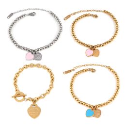 Fashion Heart Stainless Steel Bracelets Bead For Women Jewelry Gifts