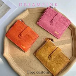 Luxury Genuine Leather Card Holder Custom Name Short Women Coin Purse Wallet Men Personalized Initials Mini Credit Card Case 240521