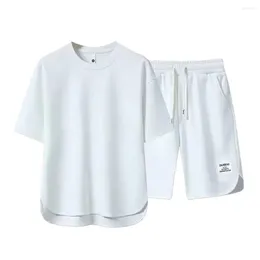 Men's Tracksuits T-shirt Shorts Set Summer Casual Outfit With O-neck Short Sleeve Elastic Drawstring Waist Wide Leg For Comfort