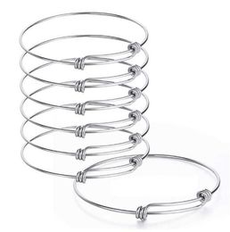 5pcs Stainless Steel Wire Blank Bangle Bracelet Expandable Charm Bracelet Double Loops Style for Diy Jewellery Making Q07173866009