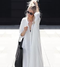 Fashion Loose Womens Dress Beach Wind Long Shirt Dress White Long Sleeve Cotton Single Breasted White 2019 Summer Kimono8209520