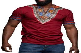 2019 Summer African Dashiki Shirt Male Short Sleeve Round Neck Hip Hop Blouse Red Black Slim TShirt Top For Men Plus Size MXXL3079918