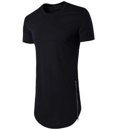 New Trends Men T shirts Super Longline Long Sleeve TShirt Hip Hop Arc hem With Curve Hem Side Zip Tops tee7942762