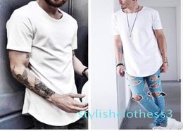 Curved Hem Hip Hop Tshirt Men Urban Kpop Extended T shirt Plain Longline Mens Tee Shirts Male Clothes s032669975