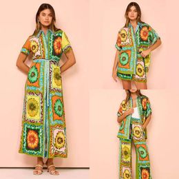 Floral Casual Long Dress For Woman Designer Women's Two Piece Set Summer New Fashion Printed Short Sleeved Button Loose A Line Cardigan Dresses