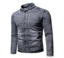 Autumn Winter Fashion Leisure Jackets Mens Solidcolor Stand Up Collar Zip Pocket Slimming Velvet Thermal Denim Jacket2011125