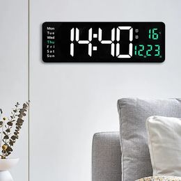 Large Digital Wall Clock Temp Date Week Display Remote Control Power Off Memory Table Clock Wall-mounted Dual Alarms LED Clocks 240520