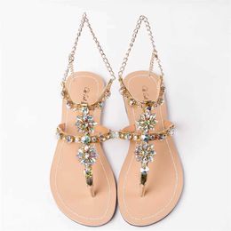 Сандалии 2023 Новые летние женские модные бриллианты Сандалии Leisure Beach New Boho Shoes formo T-Band Flippers Plus Plus j240520