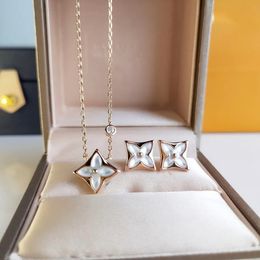 Diamond necklace Earrings Set womens pendant fashion Jewellery shell 18K gold chain Luxury Brand gift with boxV2