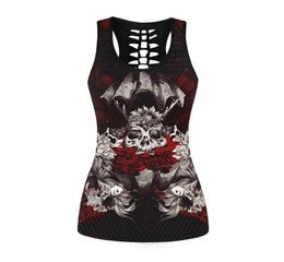 New Women Fitness Sporting Sleeveless Tank Top 3d Flower Skull Printed Vest Tops Female Gothic Style Sexy Slim Vintage Clothing Y11873790