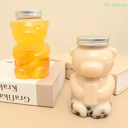 Water Bottles 500ML Kawaii Bear Bottle For Milk Tea Coffee Juice Portable Drinking Cup Transparent Beverage Drink With Lid