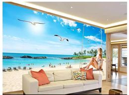 Wallpapers Custom Po Wallpaper For Walls 3 D Mediterranean Sea Scenery Seaside Beach Tree Beauty Background Wall Decoration Painting