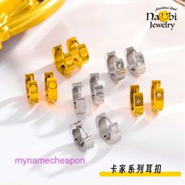 Luxury gold Carttrrie earrings Popular opening titanium steel earring 4mm full nail drill full drill buckle geometric carving