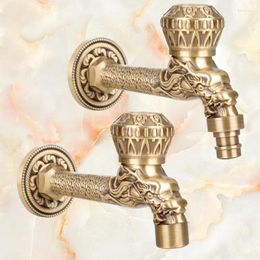 Bathroom Sink Faucets 1PC Dragon Carved Brass Antique Retro Bibcock Small Tap Decorative Outdoor Garden Faucet Washing Machine Mop WC Taps
