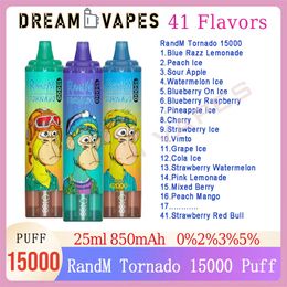 Original RandM Tornado 15000 Puffs Disposable Vape 41 Flavours 25ml Prefilled Device 850mAh Type-C Rechargeable Battery 1.0 MESH Coil 15K E Cigarettes