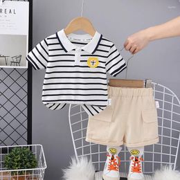 Clothing Sets Toddler Summer Boys Outfit Set 2024 Korean Baby Boy Clothes 1 To 2 Years Cartoon Striped Short Sleeve T-shirts Shorts Kids