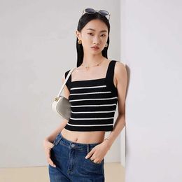 Women's Tanks Camis Toyouth Womens Knitted Tank Top 2023 Autumn Sleeveless Square Neckline Slim Fit Black and White Stripes Y2K Fashionable Unique d240521