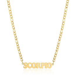 Scorpio Aries 12 Zodiac Sign Constellation 14K Gold Pendant Necklace Figaro Link Chains For Women Men Jewellery