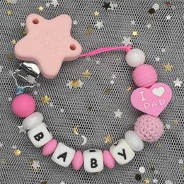 Pacifier Holders Clips# Personalized Name Baby Nipple Safety Silicone Cartoon Clip Customized Bead Soft Cushion Bracket Gift d240521